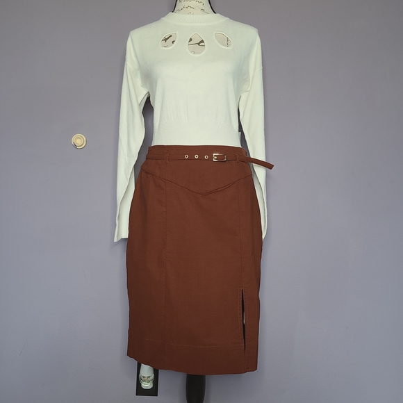 Anthropologie Brown Belted Pencil Skirt - Picture 3 of 15